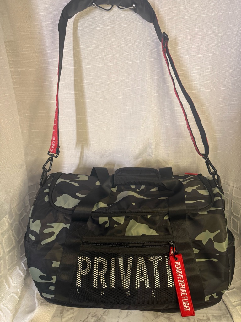 Private Camo Duffel Bag With Red Strap Tag  Men